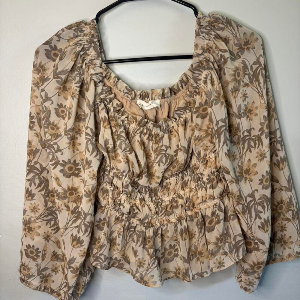 Floral Ruffle Peasant Blouse Cottagecore Boho Puff Sleeve Crop Top